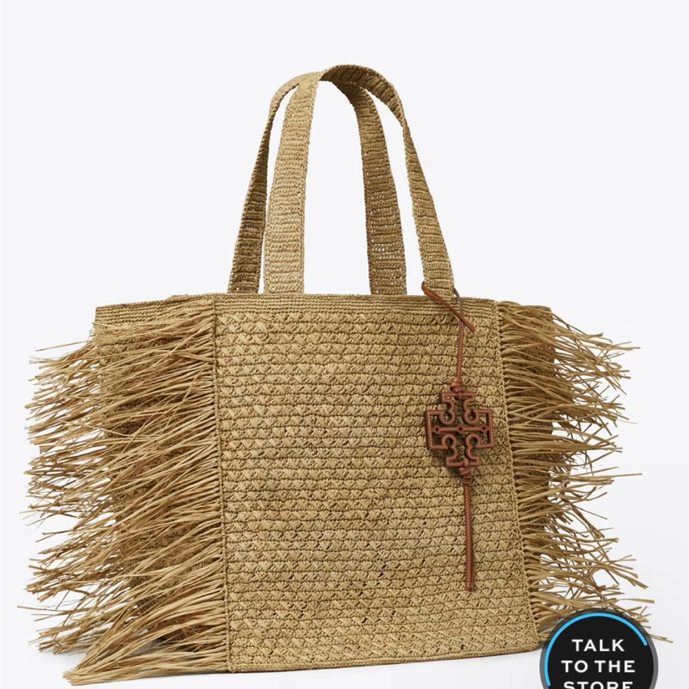 Tory Burch Tan Woven Fringe Tote